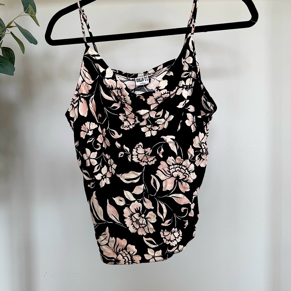 Cowl Neck Black and Pink Floral Camisole